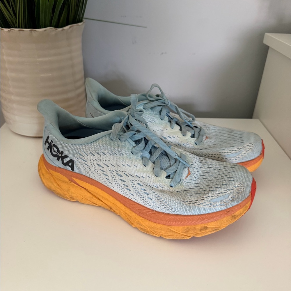 Hoka Women's Light Blue & Orange Athletic Running Shoes